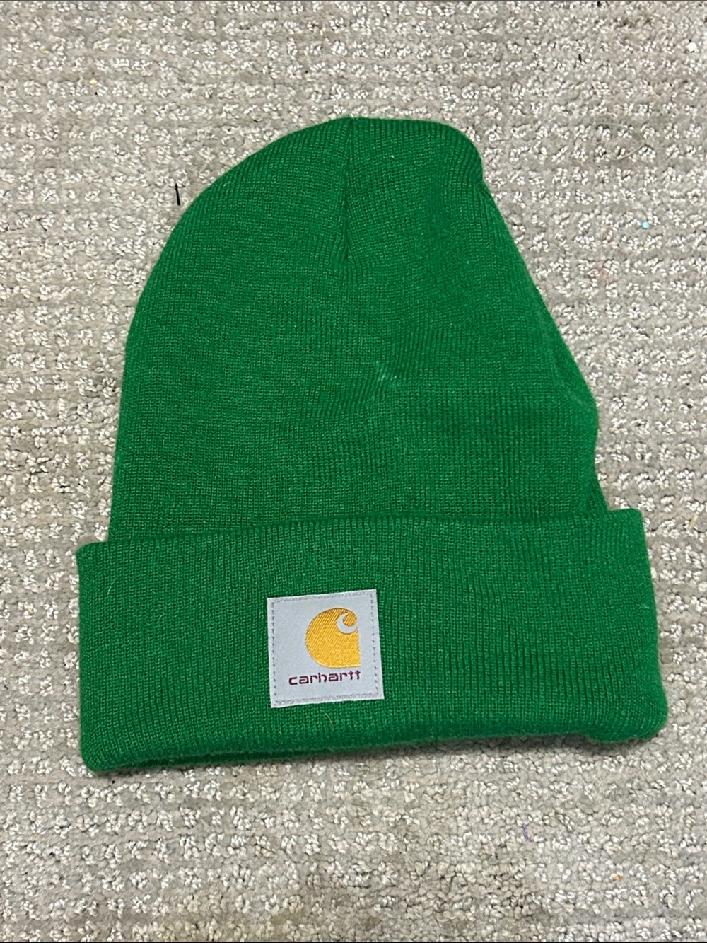 Carhartt Men’s Bright Green Cuffed Beanie with Yellow Logo